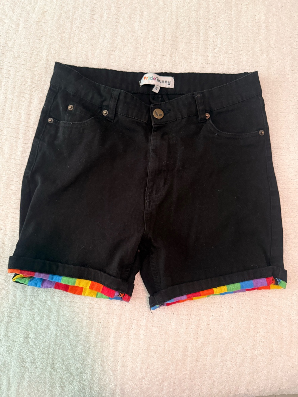 Pride Black Cotton Shorts with Rainbow Trim